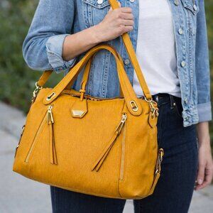 Jessica Simpson Mustard Yellow Handbag – 14” x 10” – Gold Hardware Shoulder Bag